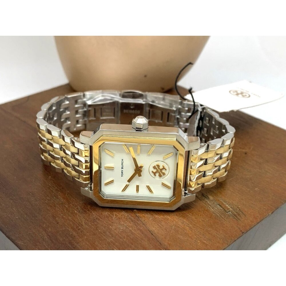 Tory Burch Women's Watch TBW1501 Cream Dial Gold Quartz Tank Two Tone Steel - Picture 8 of 14